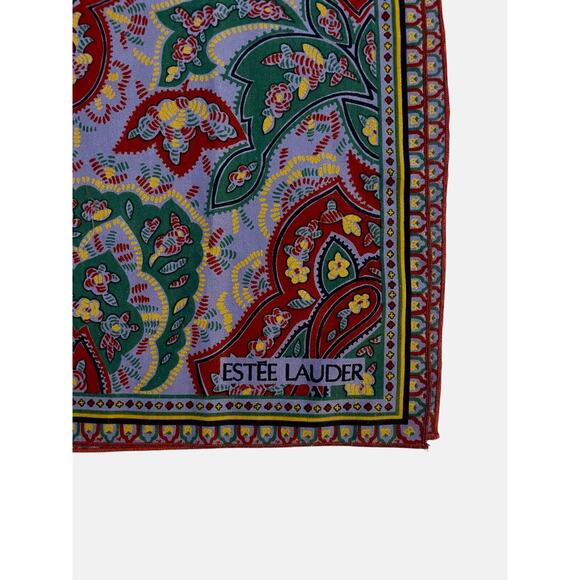 VINTAGE 80s Estee Lauder Paisley Scarf Cottagecore Grandma Mob Wife Forest Fairy - Picture 4 of 4